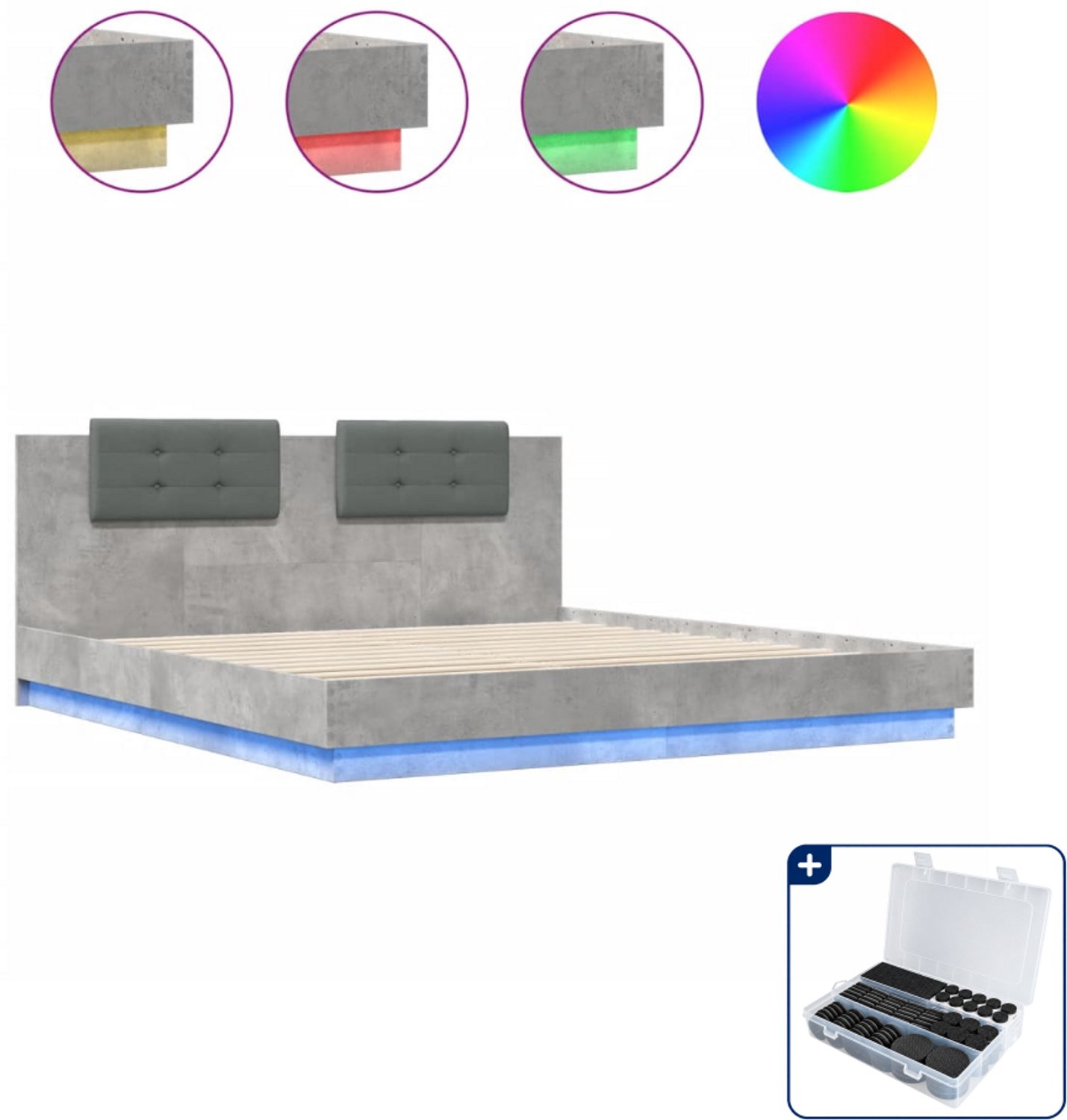 vidaXL Bedframe - 200 x 200 cm - bewerkt hout - betongrijs - Inclusief antikrasvilt 177-delig zwart