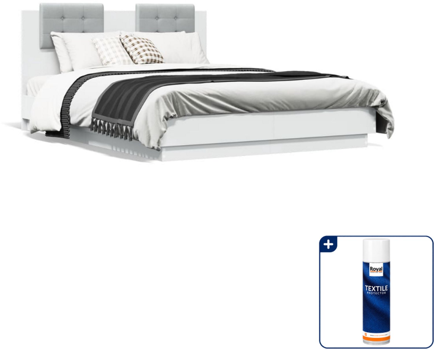 vidaXL Bedframe - 120 x 190 cm - bewerkt hout - wit - Inclusief textielbeschermer 500 ml