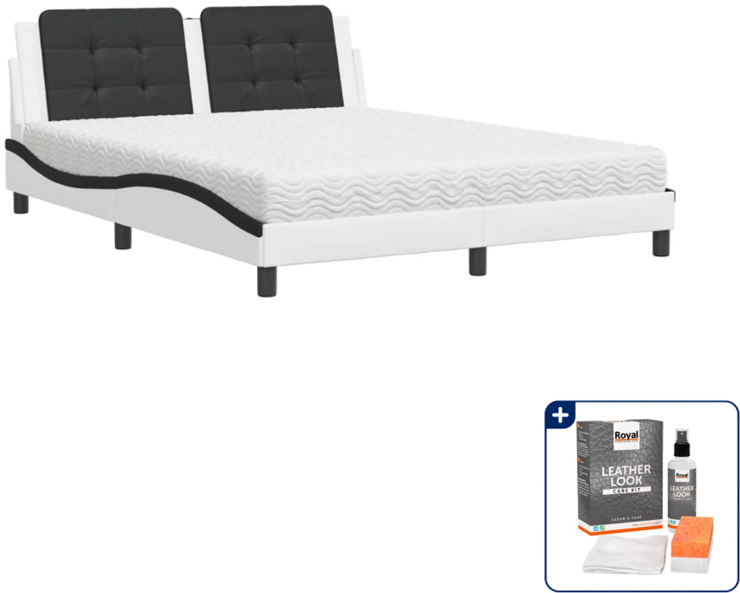 vidaXL Zadar bed met matras - Queensize - 160 x 200 cm - wit en zwart - Inclusief onderhoudsset voor kunstleer 150 ml