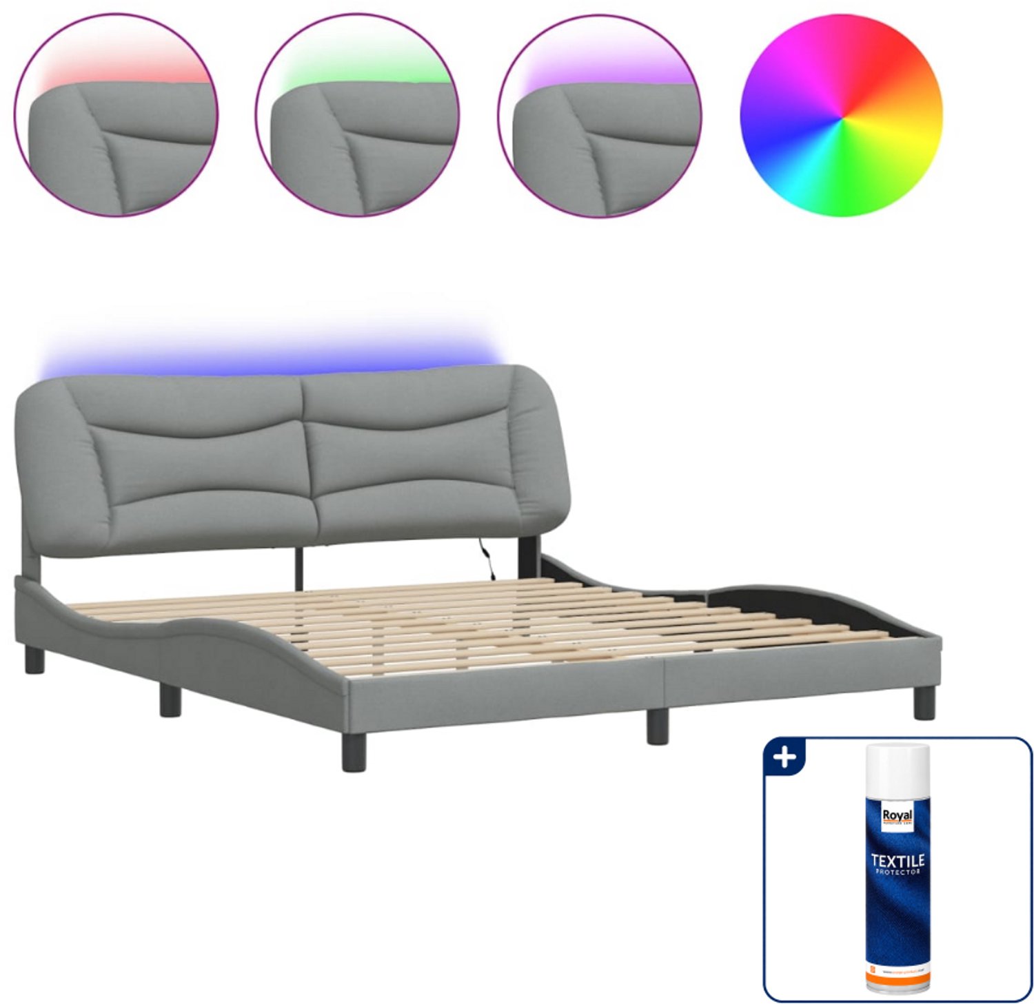 vidaXL Hvar bedframe - Kingsize - 180 x 200 cm - lichtgrijs - Inclusief textielbeschermer 500 ml