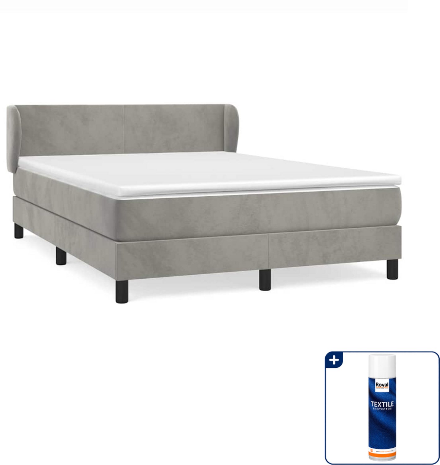 vidaXL boxspring met matras 140 x 190 cm - fluweel - lichtgrijs - Inclusief textielbeschermer 500 ml