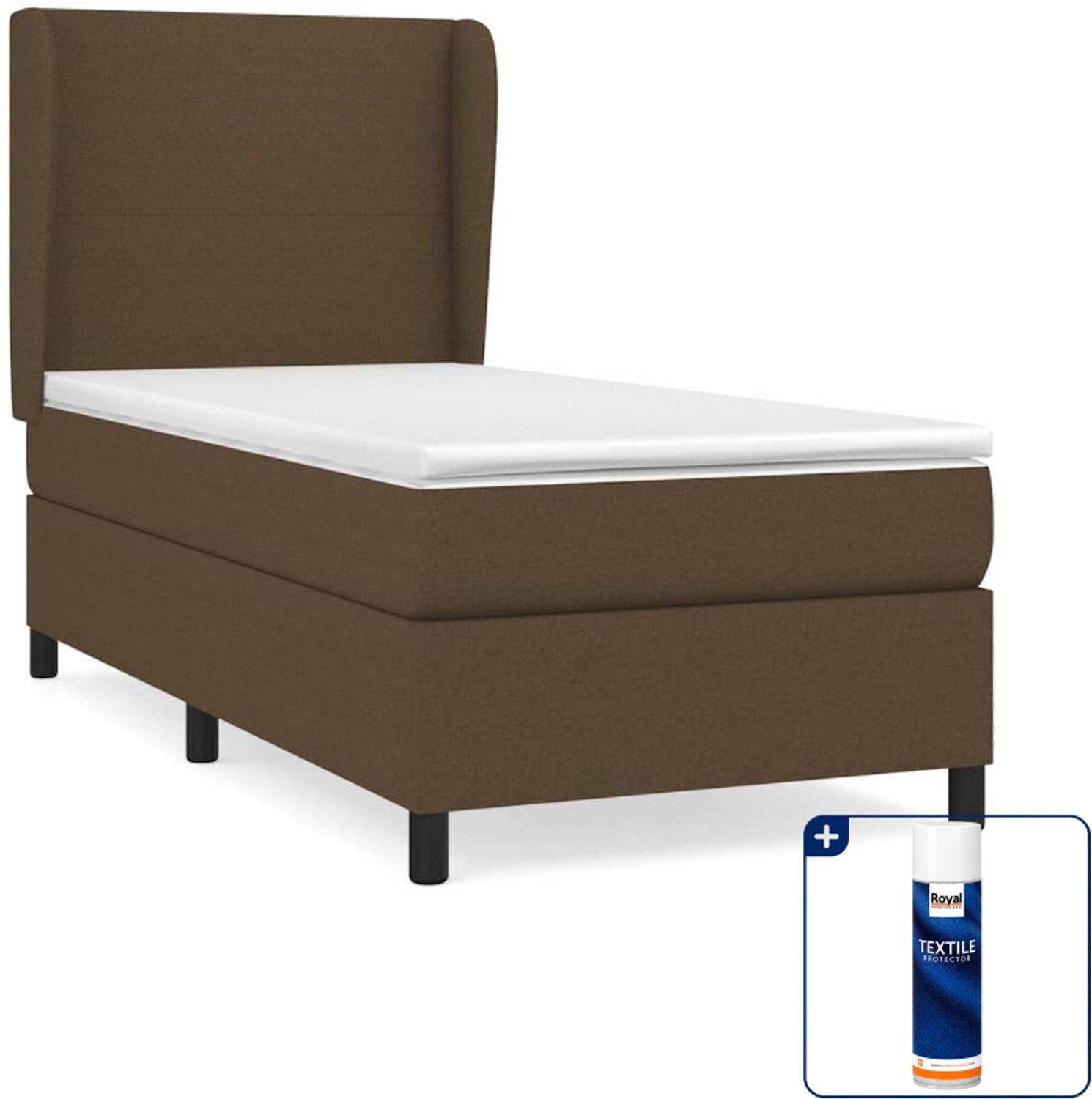 vidaXL boxspring met matras - 90 x 190 cm - stof - donkerbruin - Inclusief textielbeschermer 500 ml