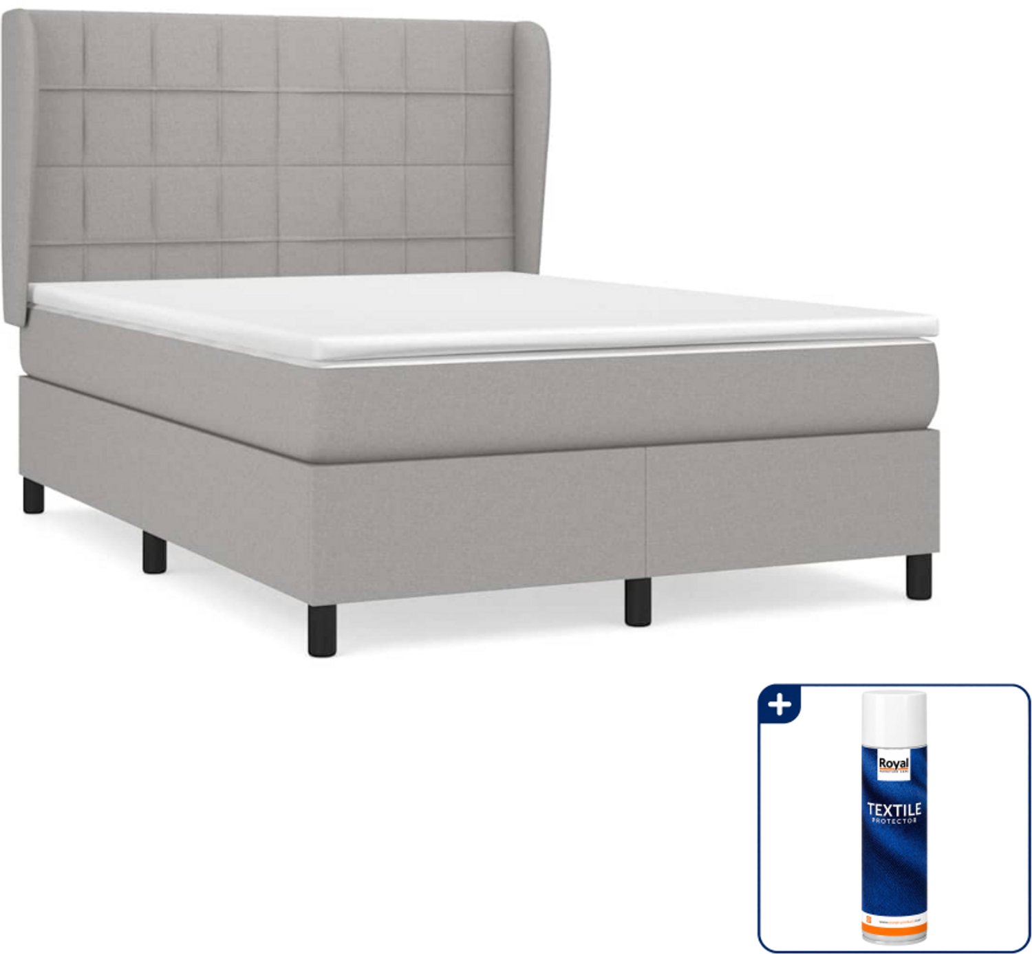 vidaXL boxspring met matras - 140 x 190 cm - lichtgrijs - Inclusief textielbeschermer 500 ml