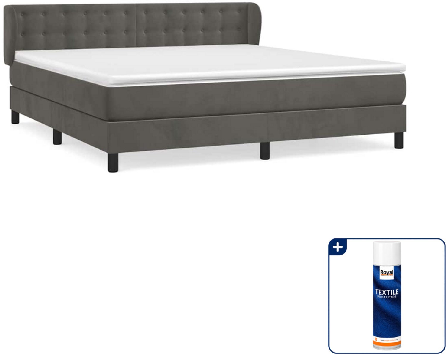 vidaXL Boxspring Queensize - 160 x 200 cm - fluweel - donkergrijs - Inclusief textielbeschermer 500 ml