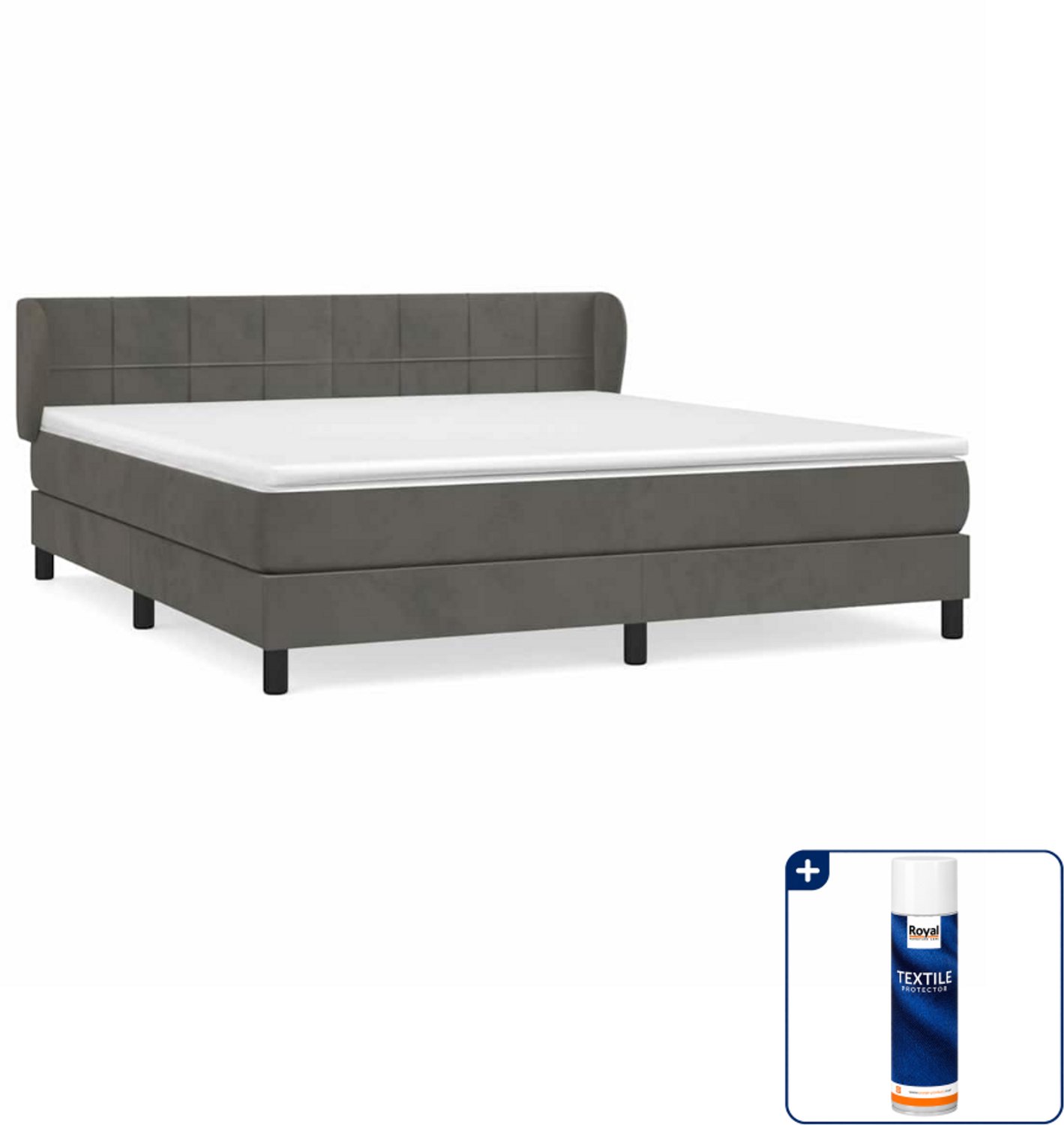 vidaXL Kingsize boxspring met matras - 180 x 200 cm - fluweel - donkergrijs - Inclusief textielbeschermer 500 ml
