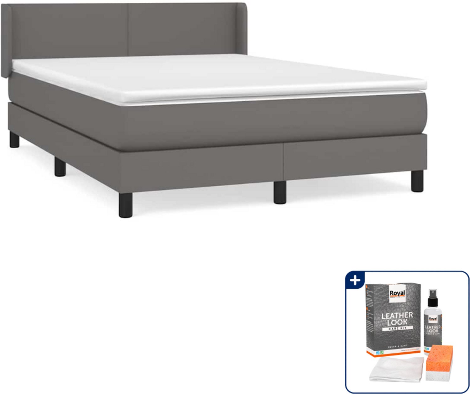 vidaXL Boxspring Small double - 140 x 200 cm - kunstleer - grijs - Inclusief onderhoudsset voor kunstleer 150 ml