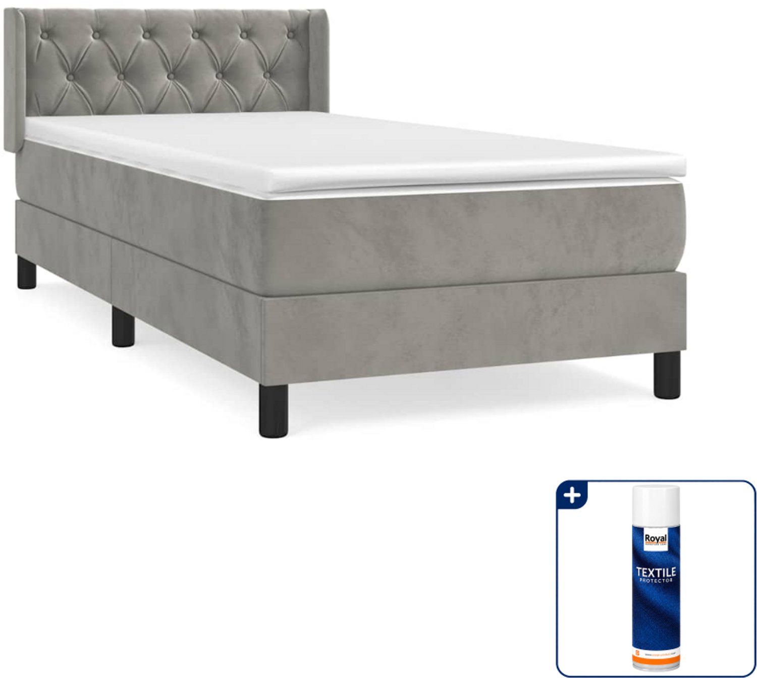 vidaXL boxspring met matras 80 x 200 cm - fluweel - lichtgrijs - Inclusief textielbeschermer 500 ml