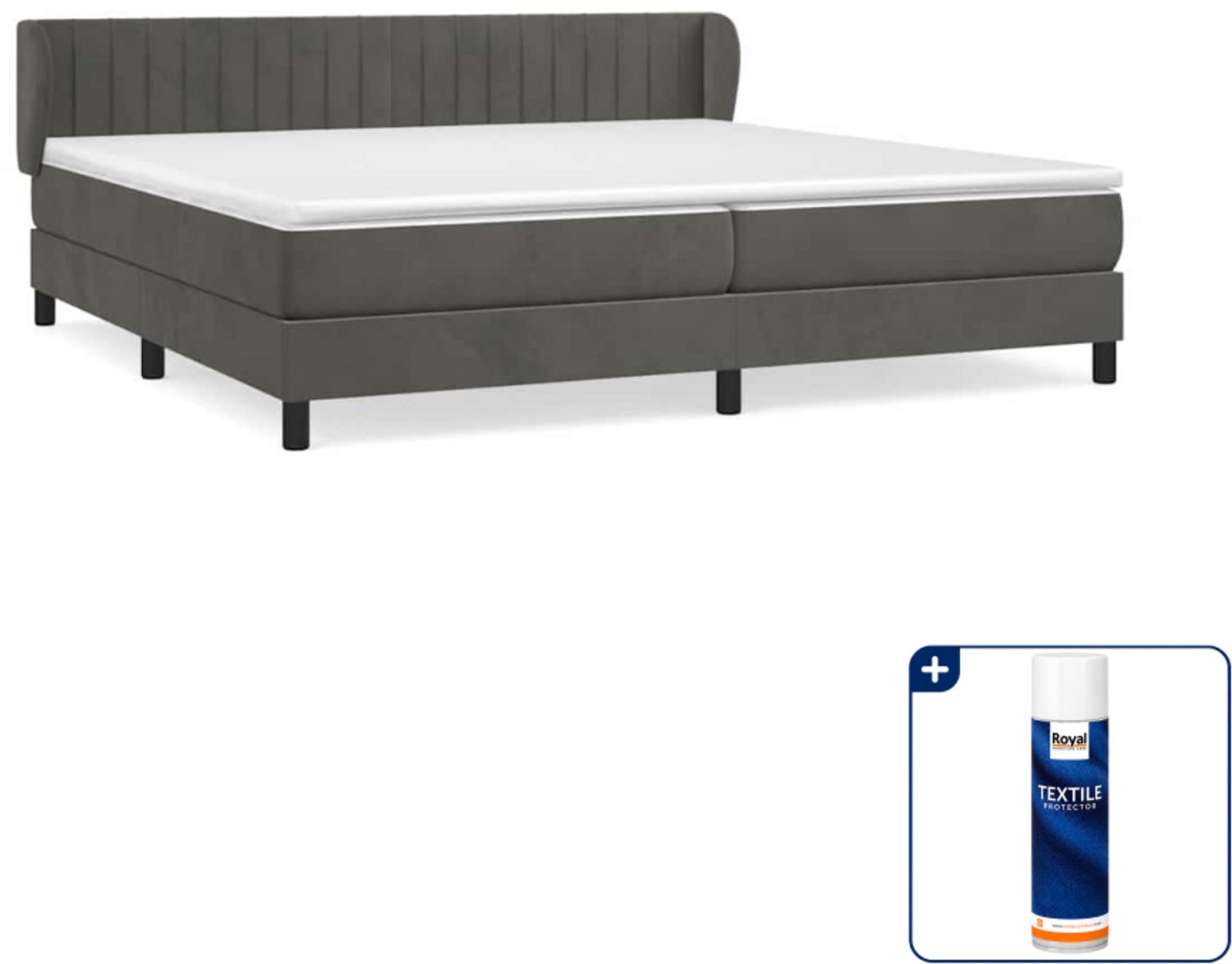 vidaXL Boxspring Super kingsize 200 x 200 cm - fluweel - donkergrijs - Inclusief textielbeschermer 500 ml