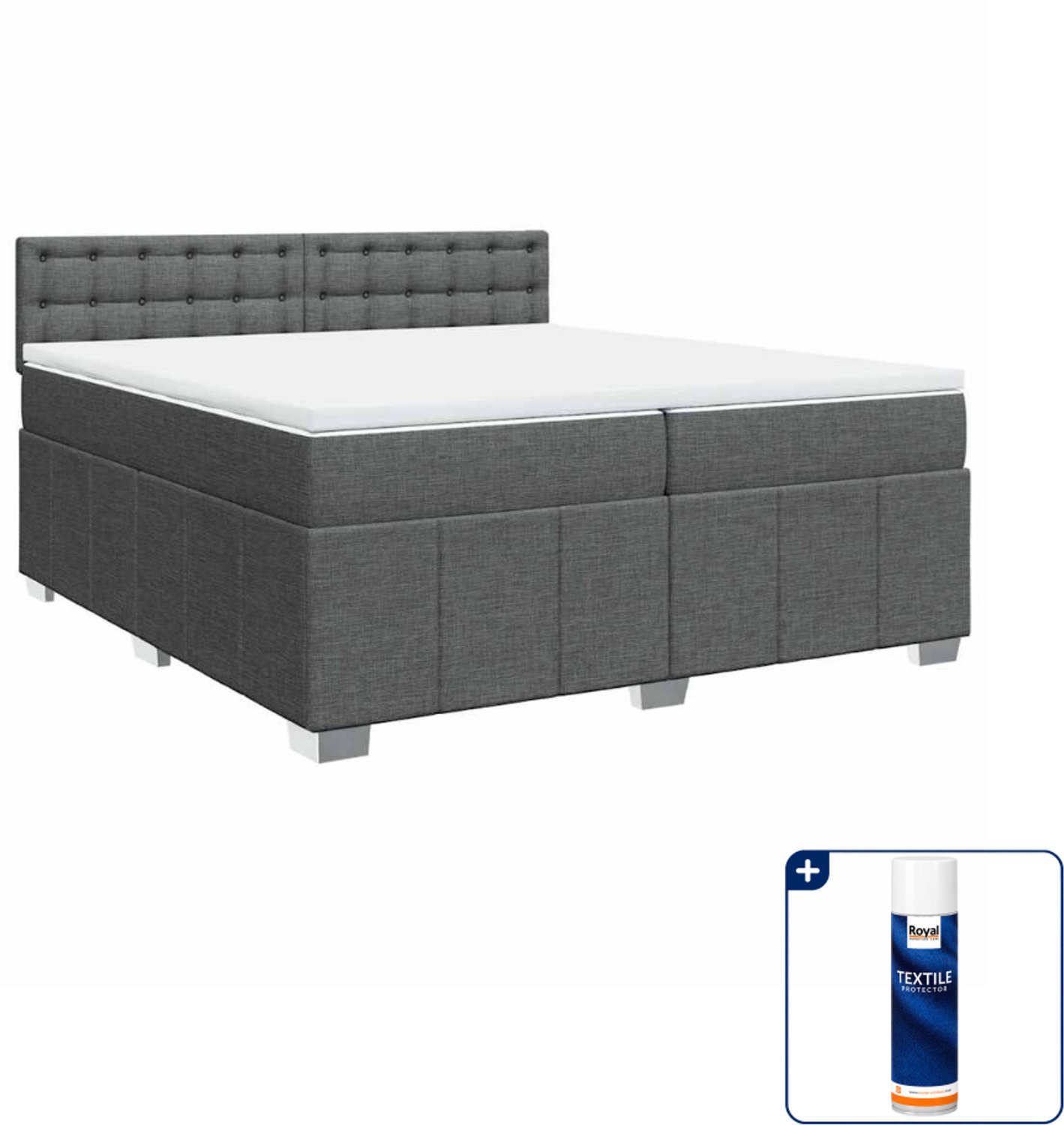 vidaXL Boxspring Super kingsize - 200 x 200 cm - donkergrijs - Inclusief textielbeschermer 500 ml