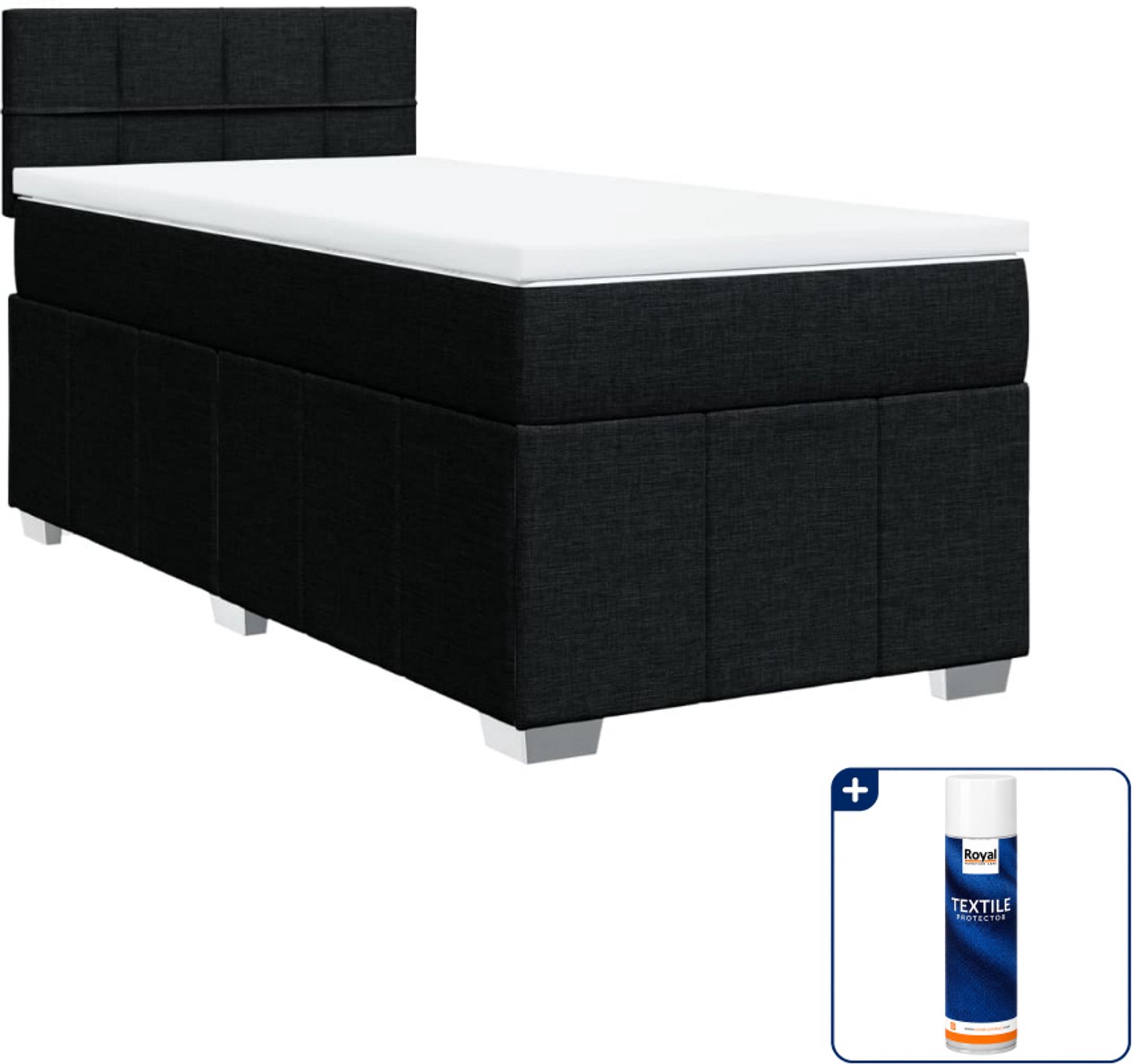 vidaXL Boxspring met matras - 90 x 190 cm - zwart - Inclusief textielbeschermer 500 ml