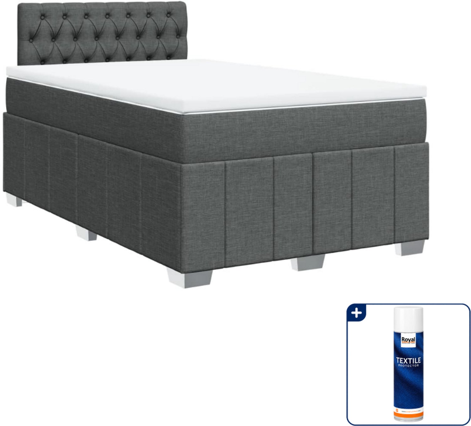 vidaXL boxspring met matras 120 x 190 cm - stof - donkergrijs - Inclusief textielbeschermer 500 ml
