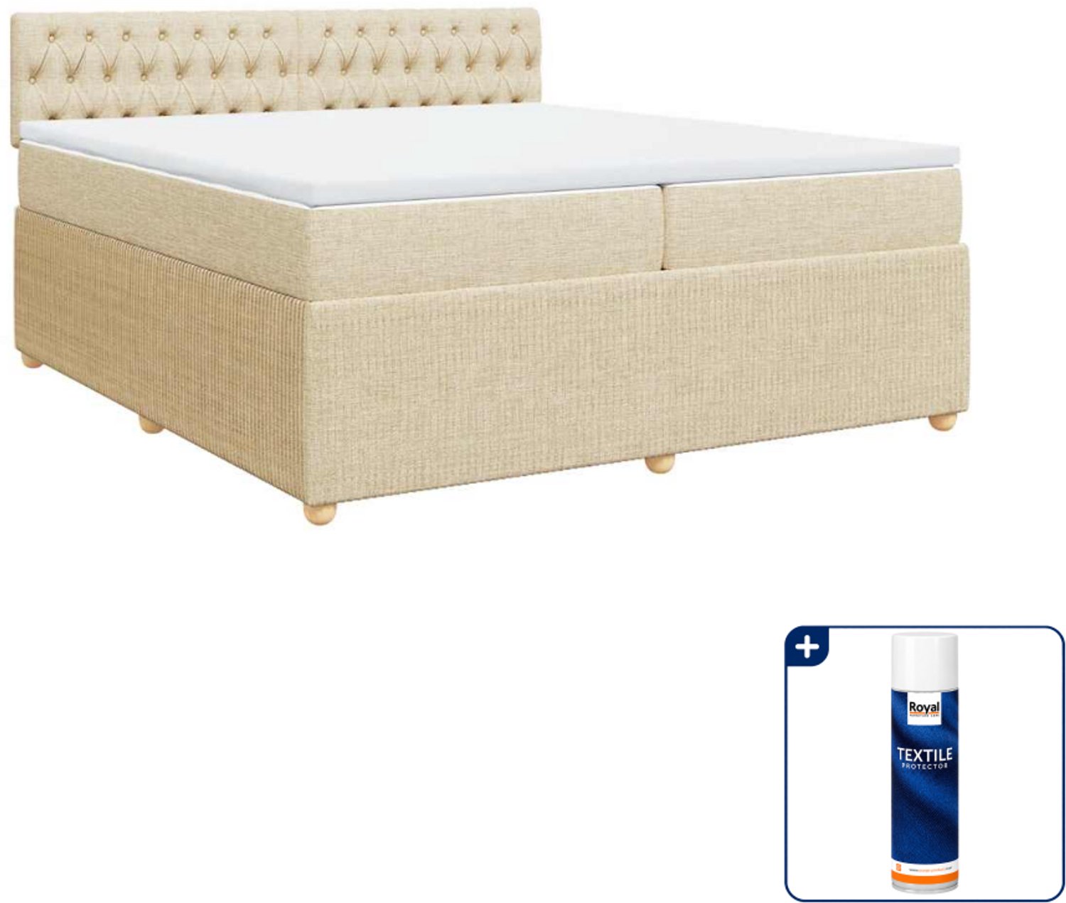 vidaXL boxspring met matras - Super kingsize - 200 x 200 cm - crème - Inclusief textielbeschermer 500 ml