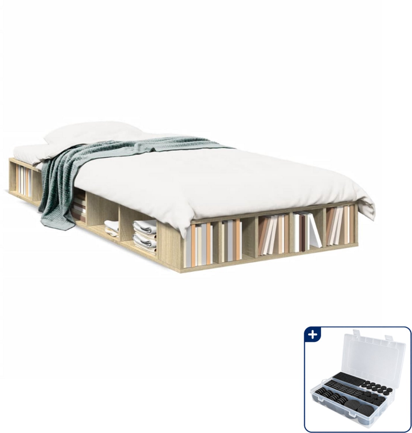 vidaXL Bedframe - 100 x 200 cm - bewerkt hout - sonoma eiken - Inclusief antikrasvilt 177-delig Bruin