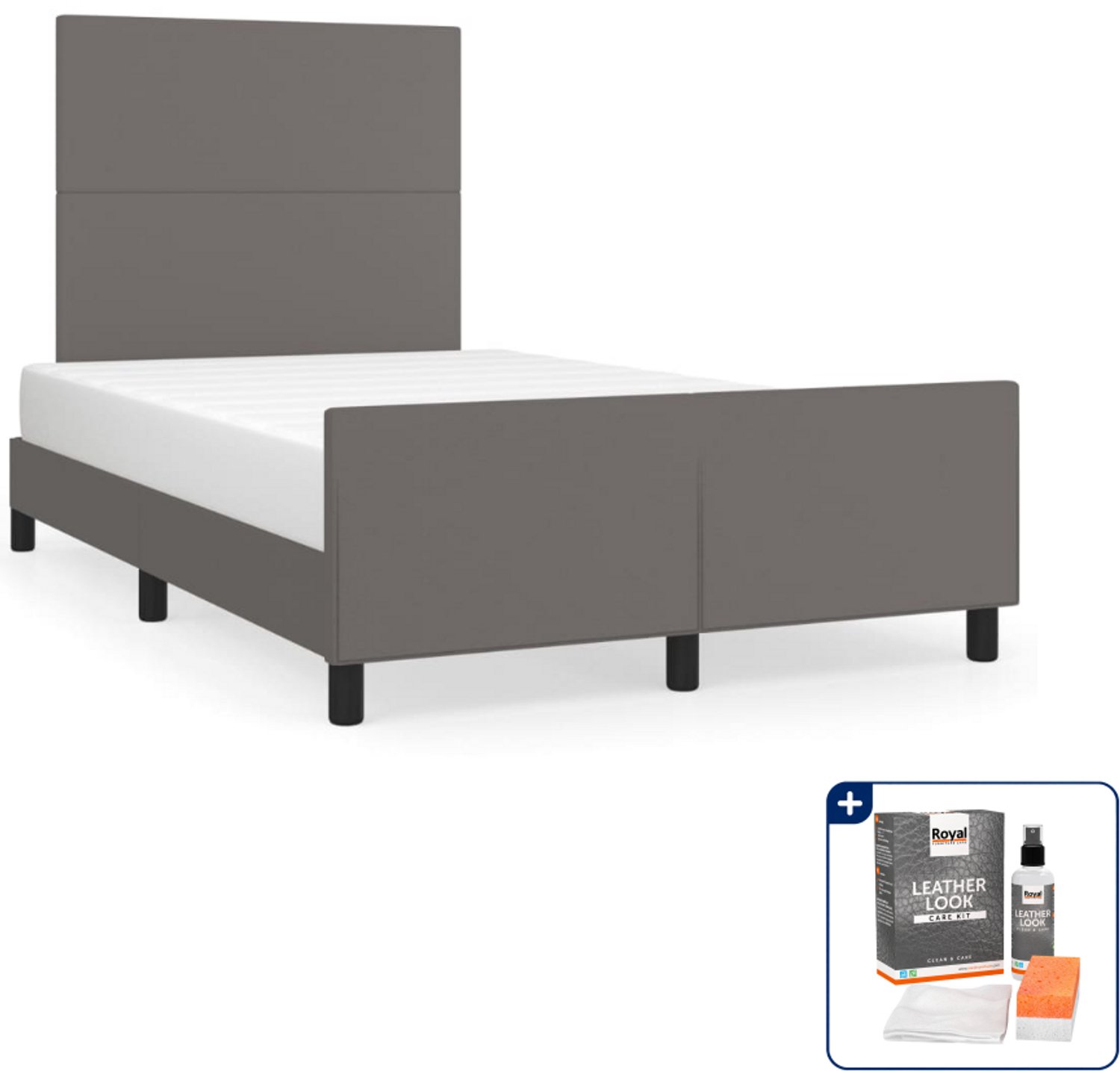 vidaXL bedframe - 120 x 190 cm - grijs - Inclusief onderhoudsset voor kunstleer 150 ml Bruin