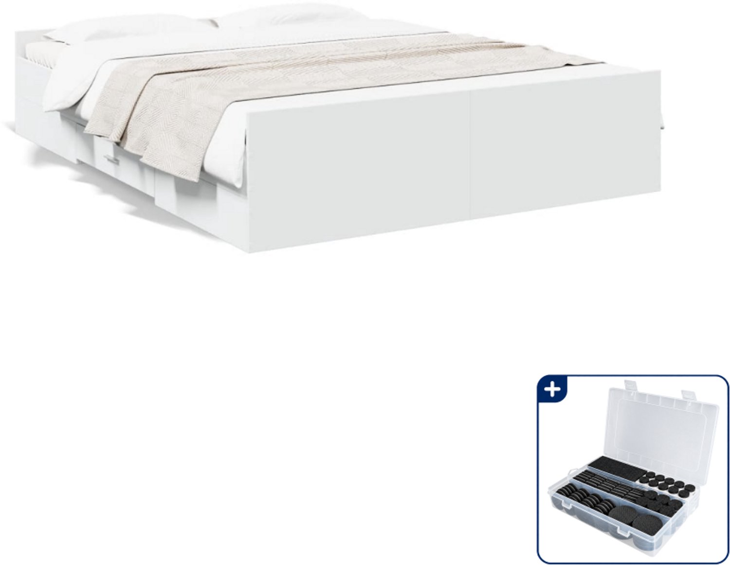 vidaXL bedframe met lades - Small double - 140 x 200 cm - wit - Inclusief antikrasvilt 177-delig