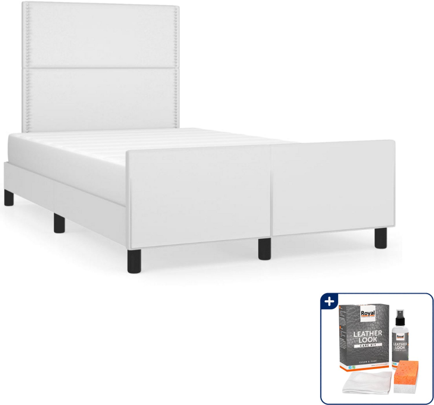 vidaXL bedframe - 120 x 190 cm - kunstleer - wit - Inclusief onderhoudsset voor kunstleer 150 ml Bruin