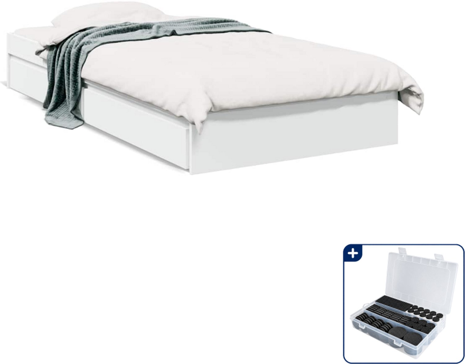 vidaXL bedframe met lades - 90 x 200 cm - bewerkt hout - wit - Inclusief antikrasvilt 177-delig
