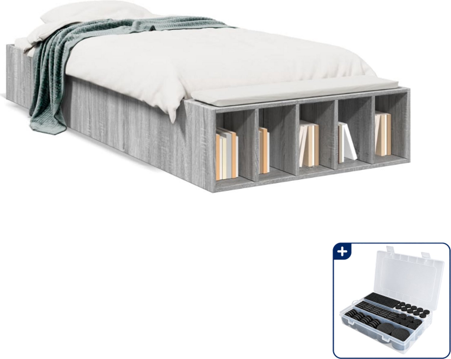 vidaXL bedframe - 100 x 200 cm - grijs sonoma eiken - Inclusief antikrasvilt 177-delig