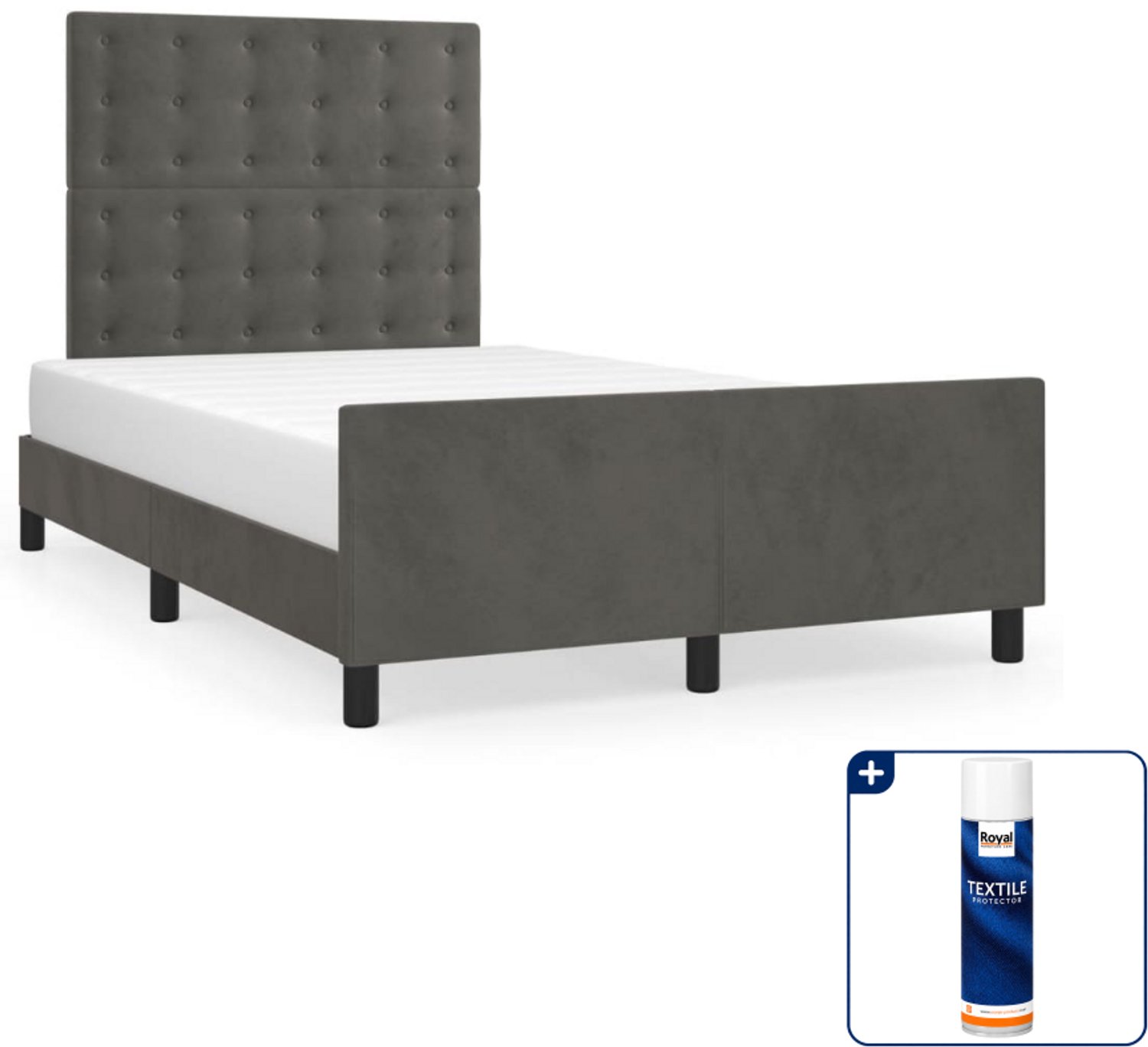 vidaXL bedframe - 120 x 190 cm - fluweel - donkergrijs - Inclusief textielbeschermer 500 ml Zwart