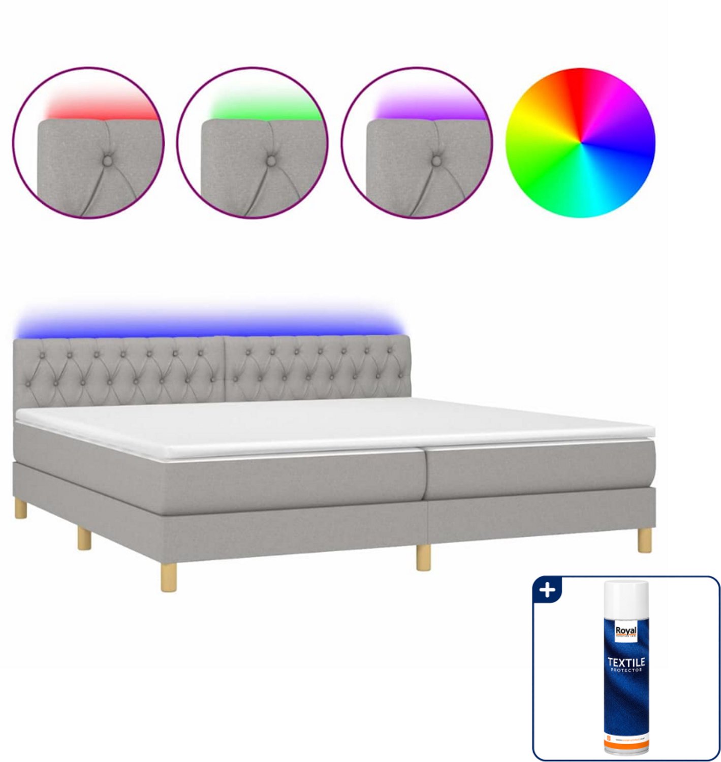 vidaXL boxspring met matras en led - 200 x 200 cm - lichtgrijs - Inclusief textielbeschermer 500 ml