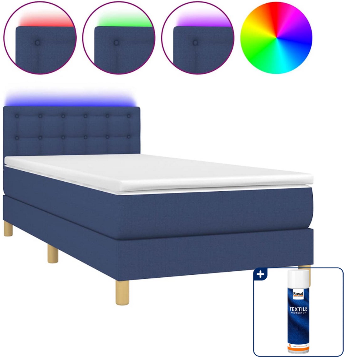vidaXL boxspring met matras en led - 90 x 190 cm - blauw - Inclusief textielbeschermer 500 ml