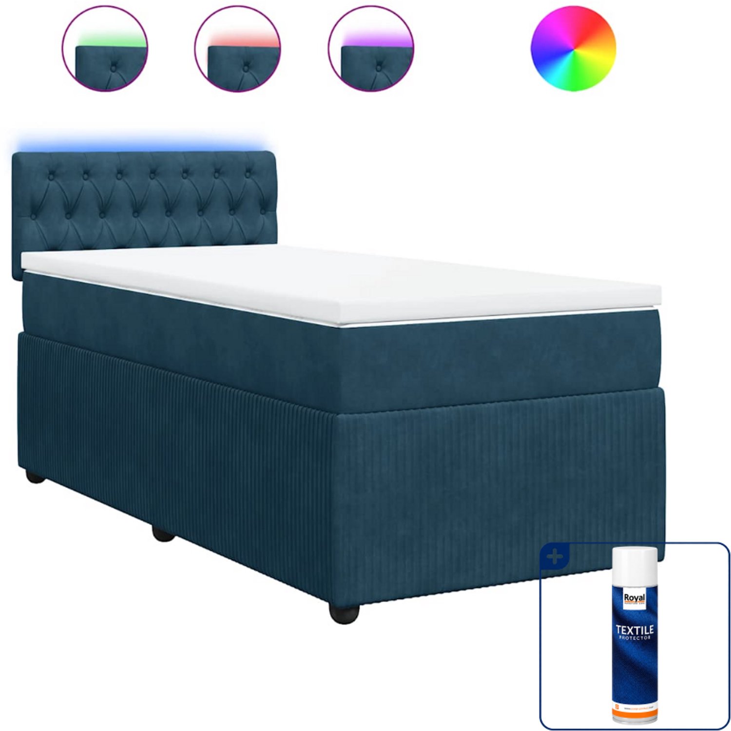 vidaXL boxspring met matras 90 x 190 cm - fluweel - blauw - Inclusief textielbeschermer 500 ml