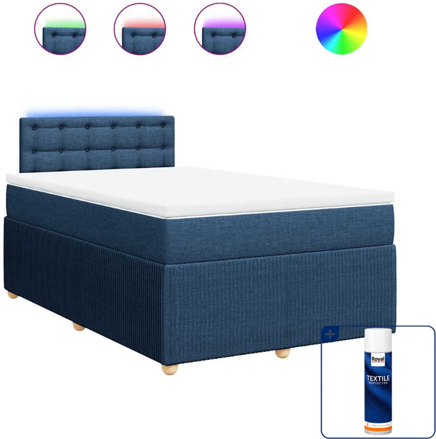 vidaXL boxspring met matras 120 x 190 cm - stof - blauw - Inclusief textielbeschermer 500 ml