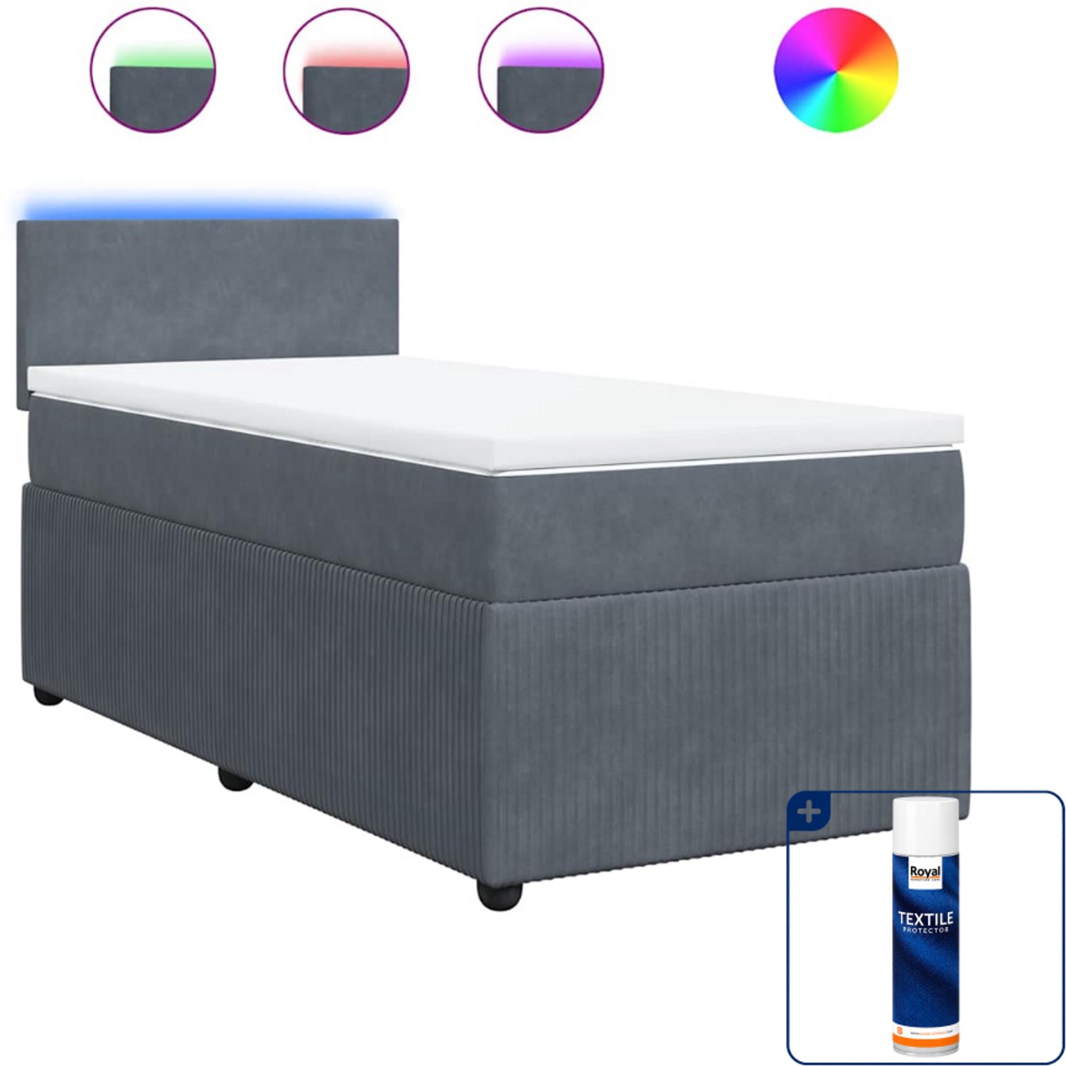 vidaXL boxspring met matras - 100 x 200 cm - fluweel - donkergrijs - Inclusief textielbeschermer 500 ml