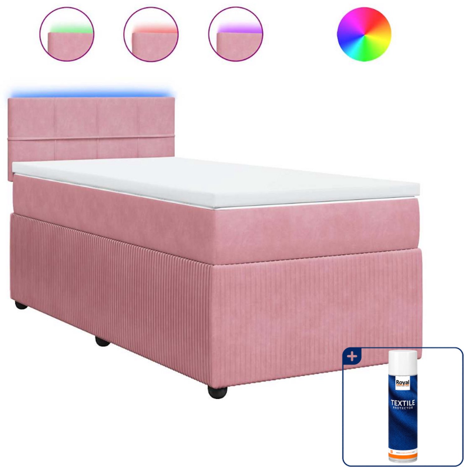 vidaXL boxspring met matras - 90 x 200 cm - fluweel - roze - Inclusief textielbeschermer 500 ml