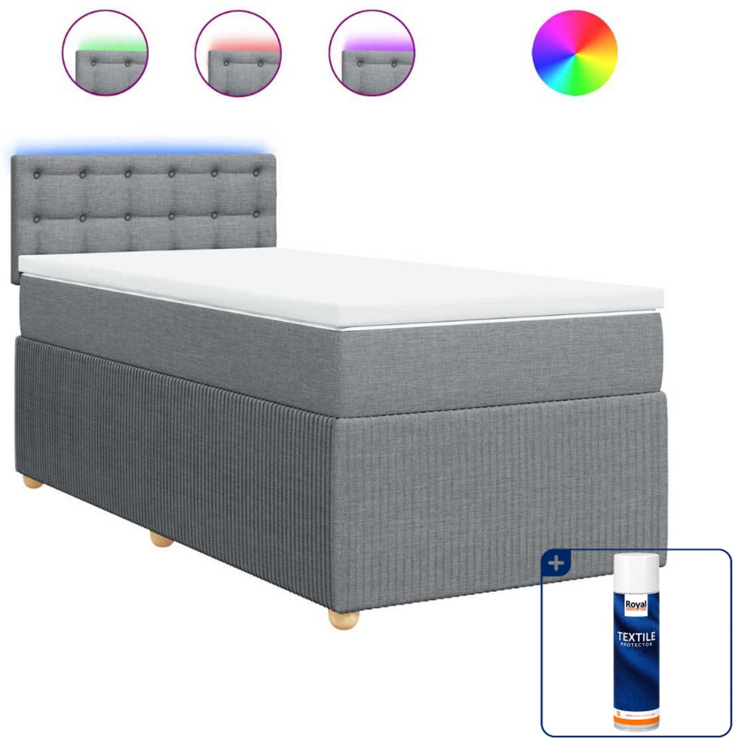 vidaXL boxspring met matras 80 x 200 cm - lichtgrijs - Inclusief textielbeschermer 500 ml