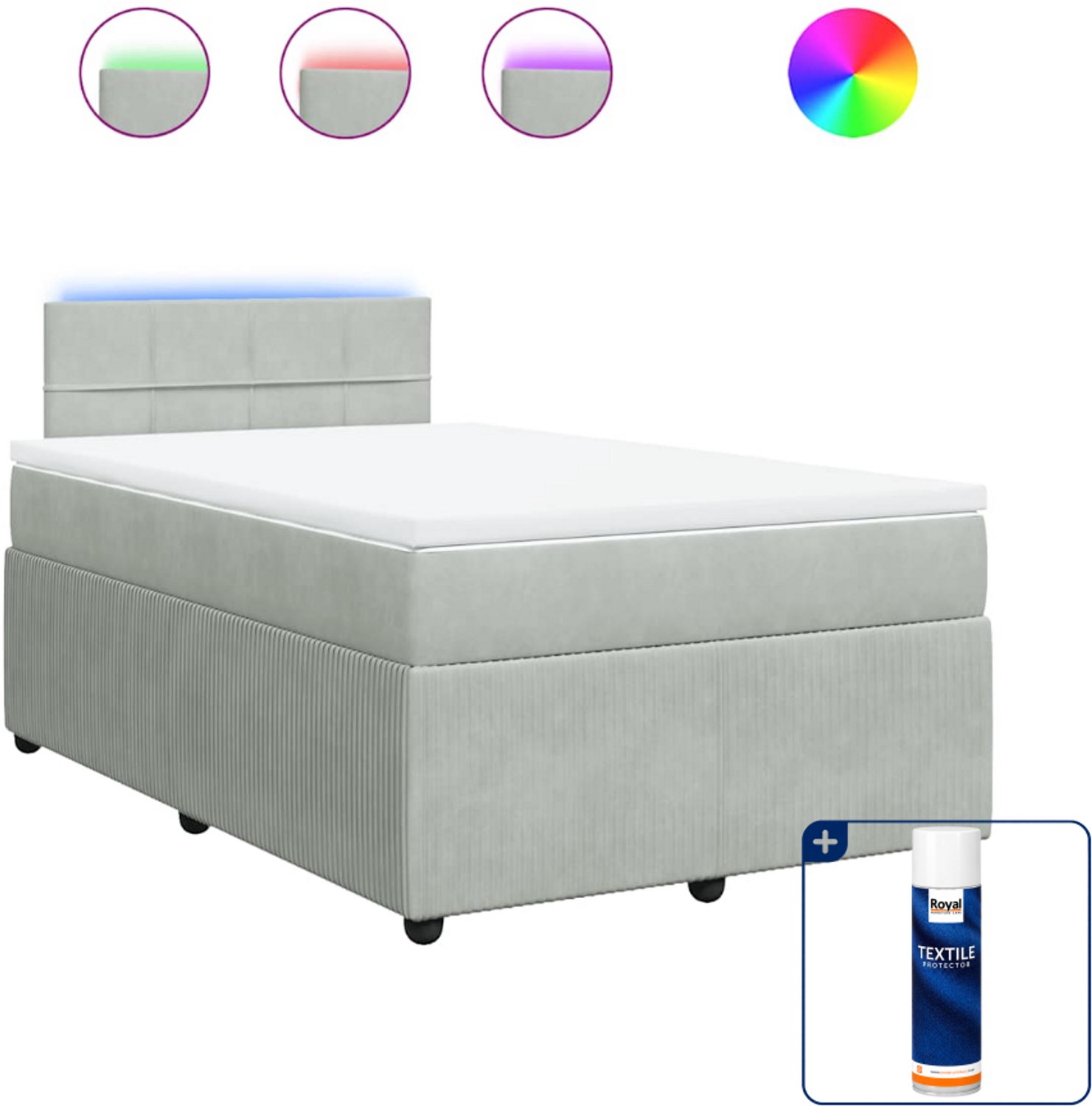 vidaXL boxspring met matras 120 x 190 cm - fluweel - lichtgrijs - Inclusief textielbeschermer 500 ml