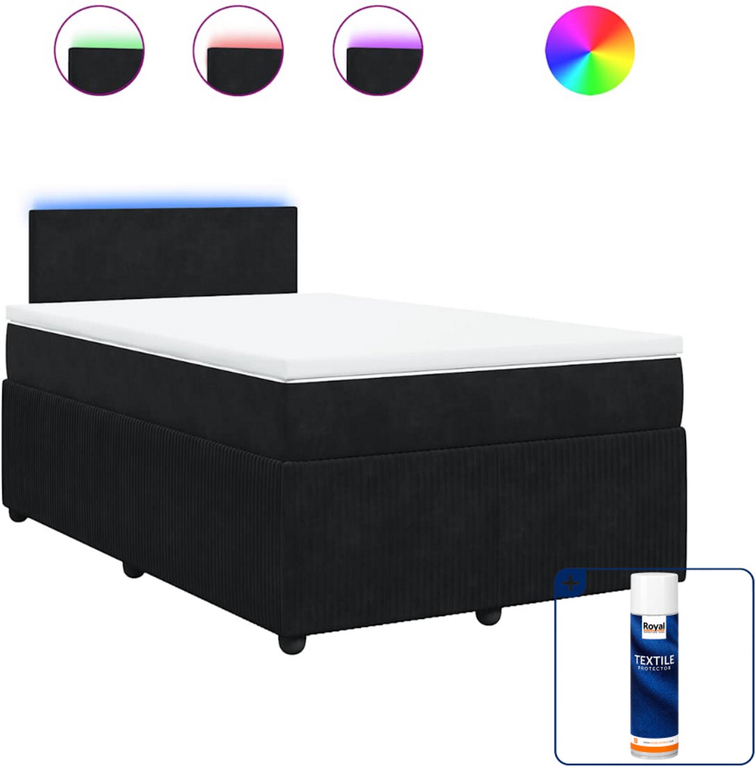 vidaXL boxspring met matras 120 x 190 cm - fluweel - zwart - Inclusief textielbeschermer 500 ml