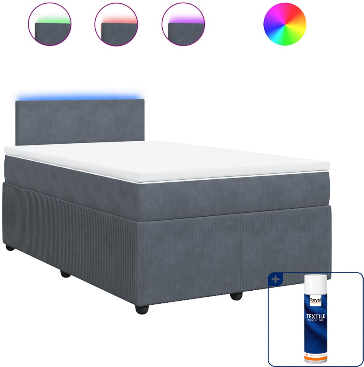 vidaXL boxspring met matras - 120 x 200 cm - fluweel - donkergrijs - Inclusief textielbeschermer 500 ml