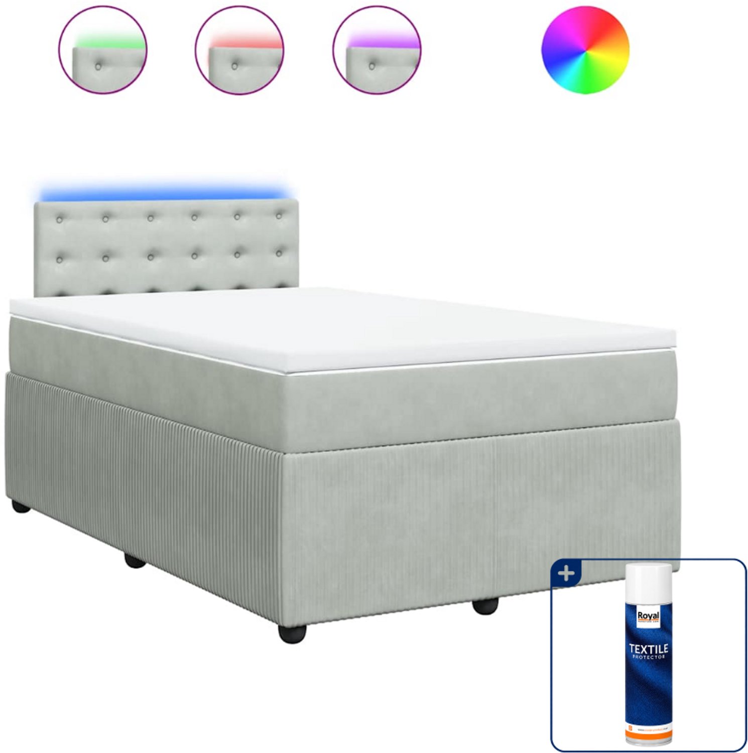 vidaXL boxspring met matras 120 x 200 cm - fluweel - lichtgrijs - Inclusief textielbeschermer 500 ml