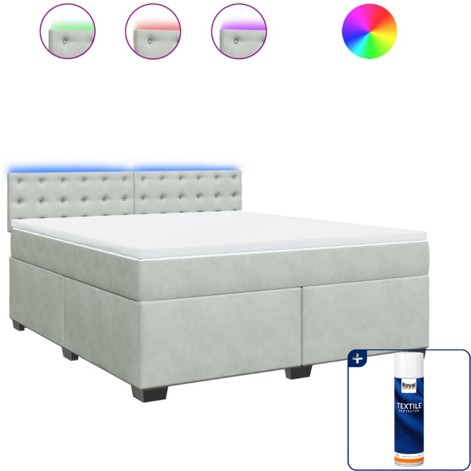 vidaXL Boxspring Kingsize - 180 x 200 cm - fluweel - lichtgrijs - Inclusief textielbeschermer 500 ml