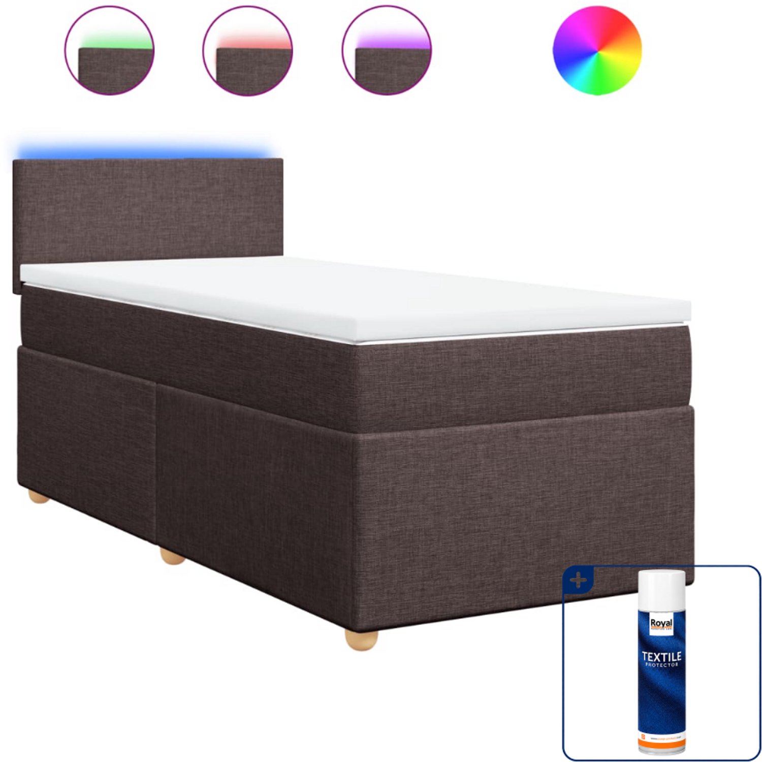 vidaXL boxspring met matras - 100 x 200 cm - donkerbruin - Inclusief textielbeschermer 500 ml