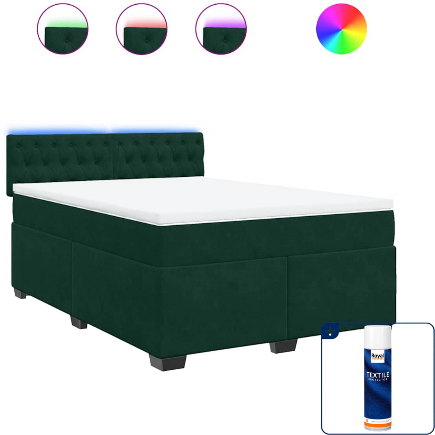 vidaXL queensize boxspring met matras - 160 x 200 cm - donkergroen - Inclusief textielbeschermer 500 ml