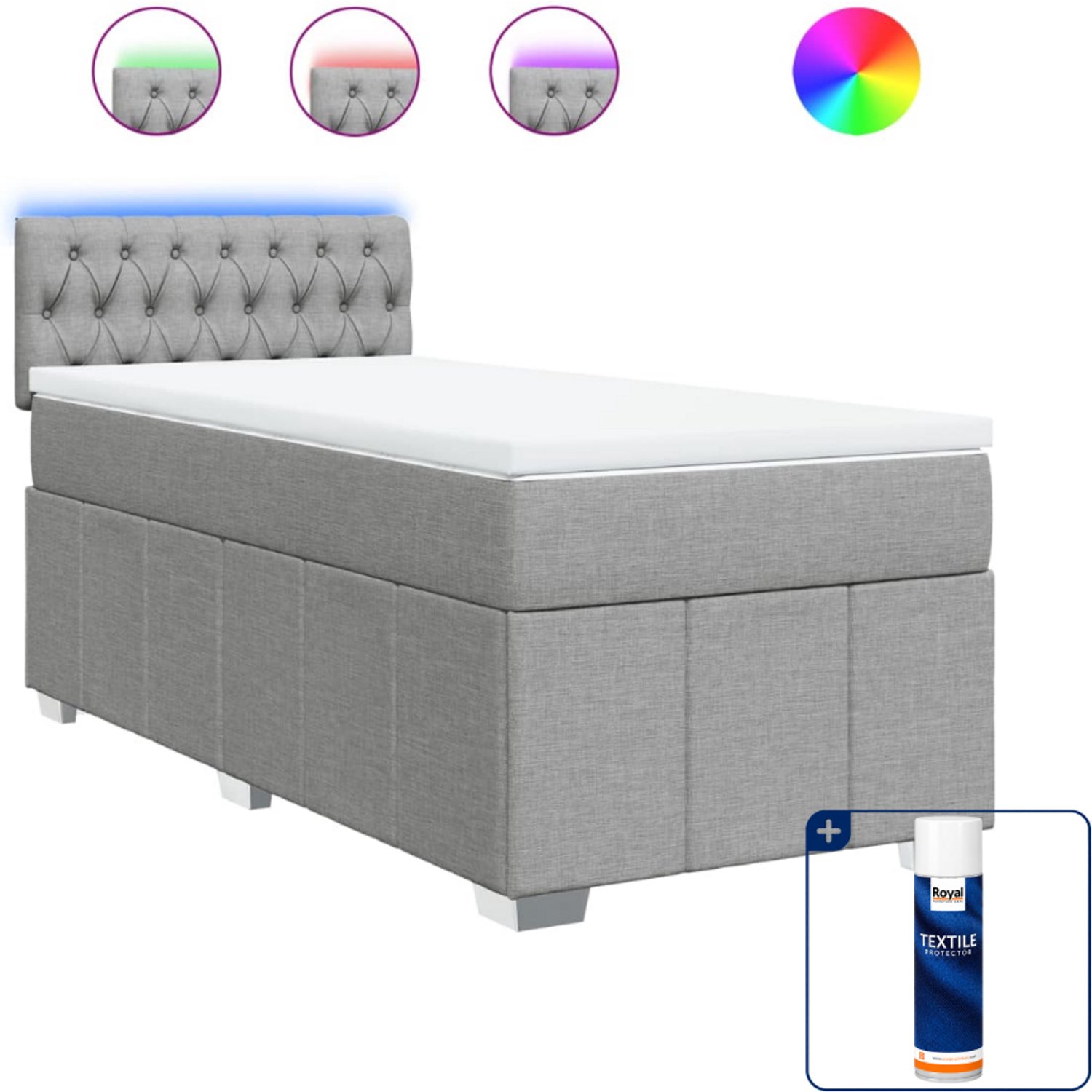 vidaXL boxspring met matras en led - 90 x 200 cm - lichtgrijs - Inclusief textielbeschermer 500 ml