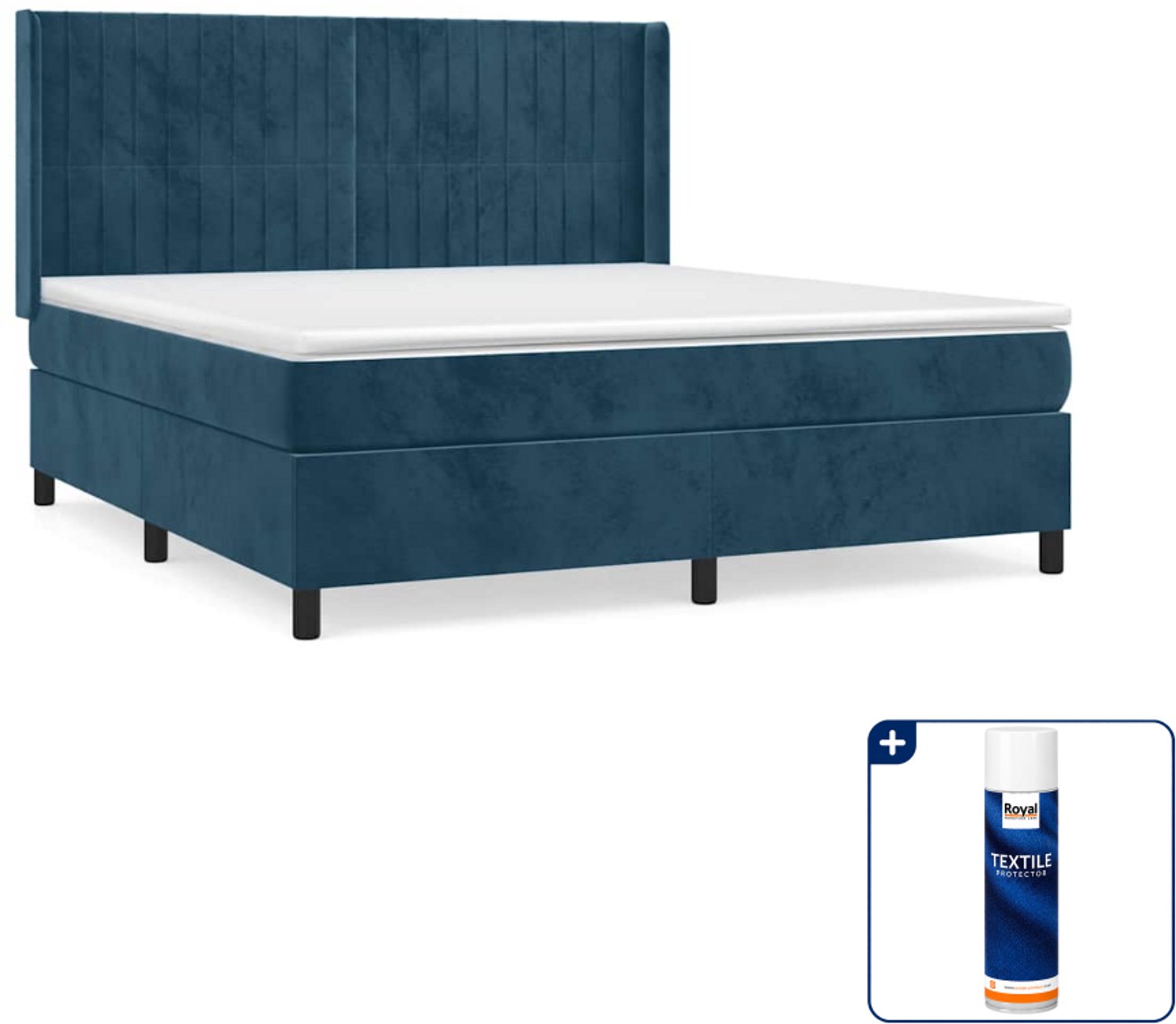 vidaXL boxspring - Queensize 160 x 200 cm - fluweel - donkerblauw - Inclusief textielbeschermer 500 ml