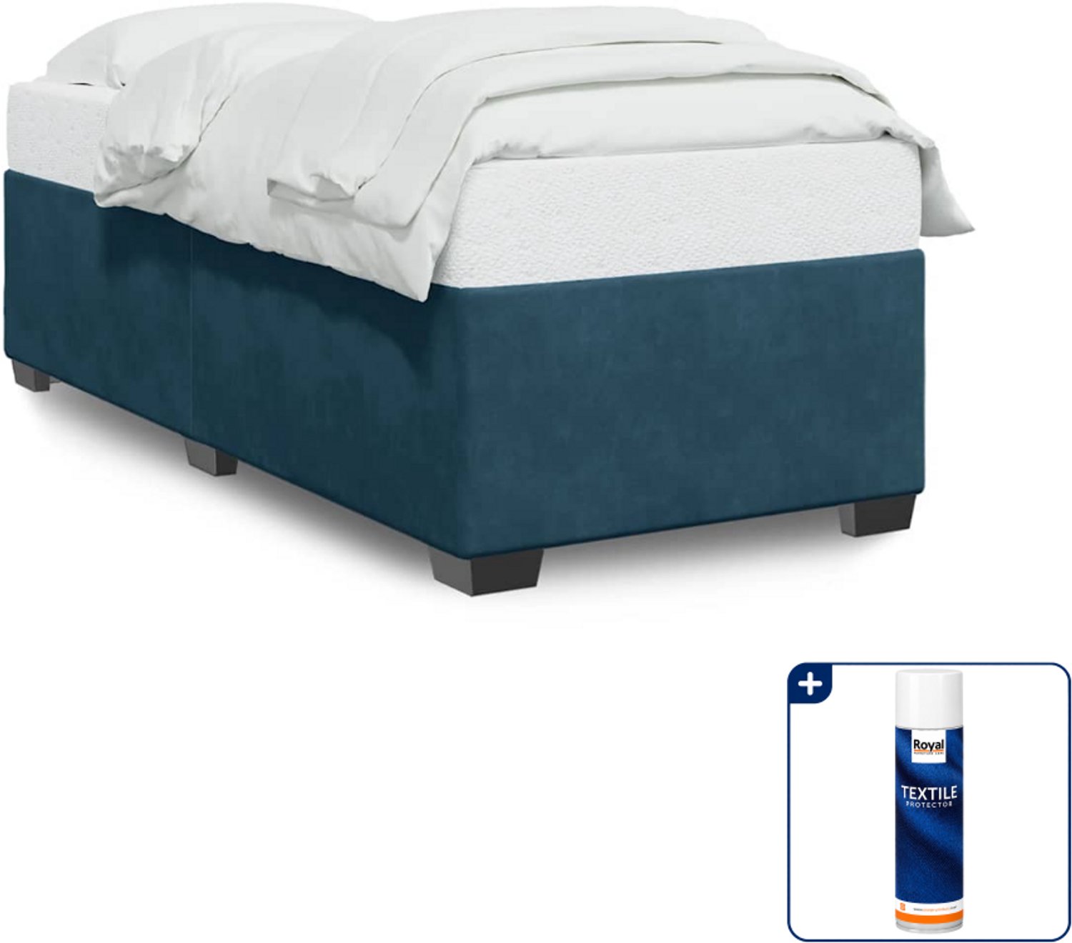 vidaXL bedframe - 90 x 190 cm - fluweel - blauw - Inclusief textielbeschermer 500 ml Crème