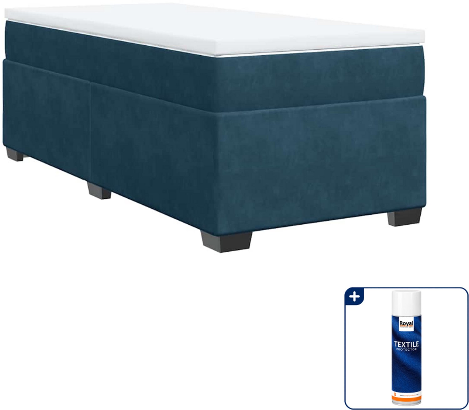 vidaXL boxspring met matras - 100 x 200 cm - fluweel - donkerblauw - Inclusief textielbeschermer 500 ml