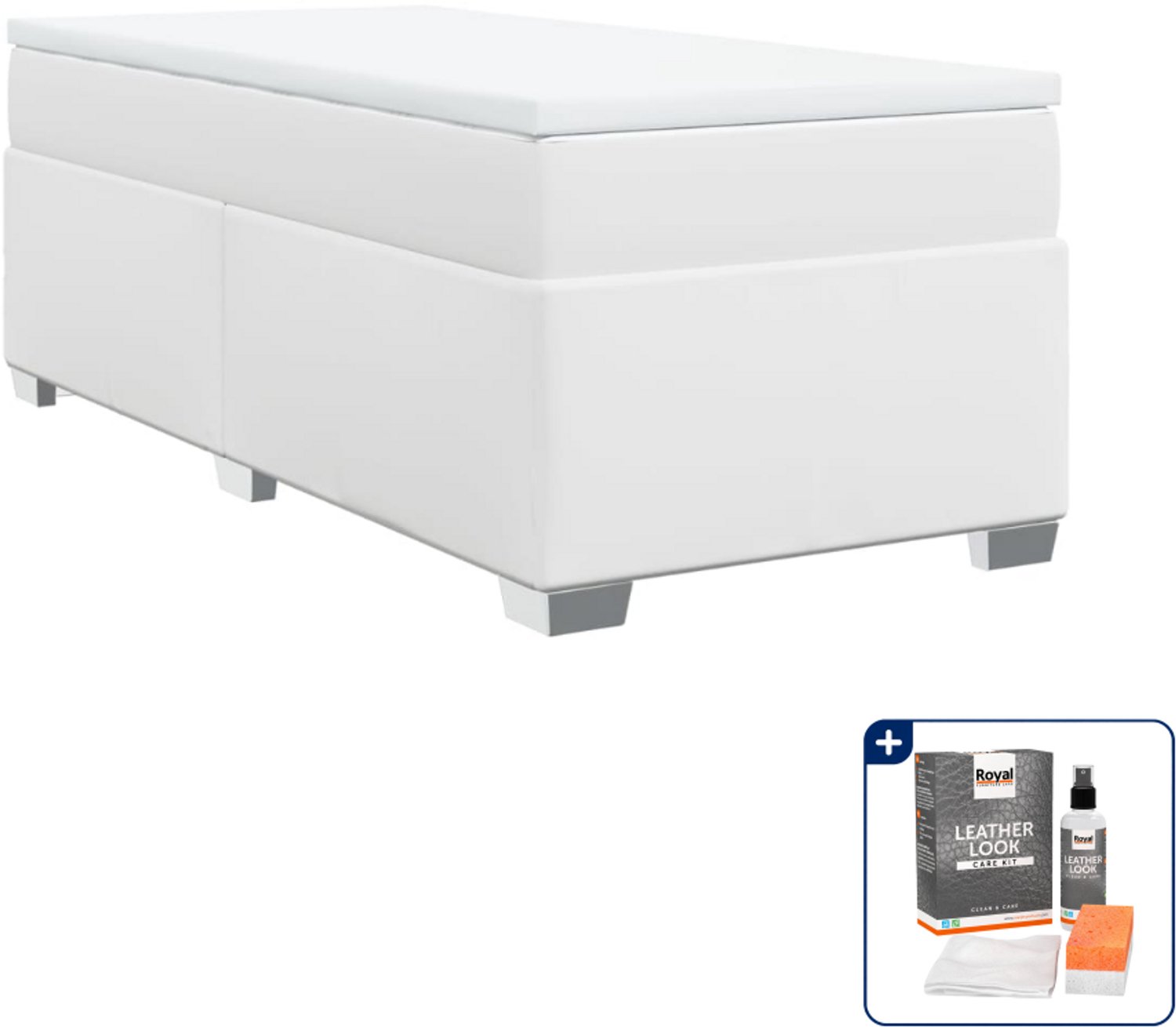 vidaXL boxspring met matras - 90 x 200 cm - kunstleer - wit - Inclusief onderhoudsset voor kunstleer 150 ml