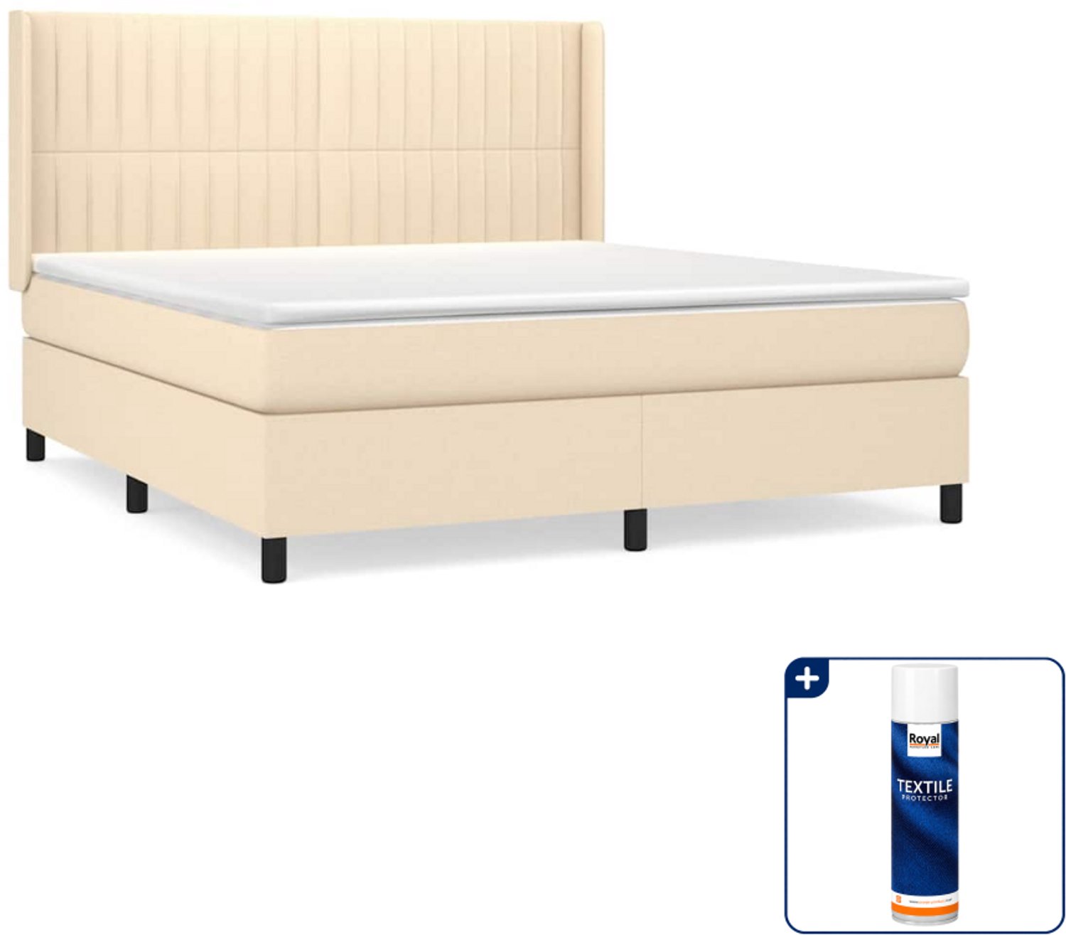 vidaXL boxspring Kingsize - 180 x 200 cm - crème - Inclusief textielbeschermer 500 ml