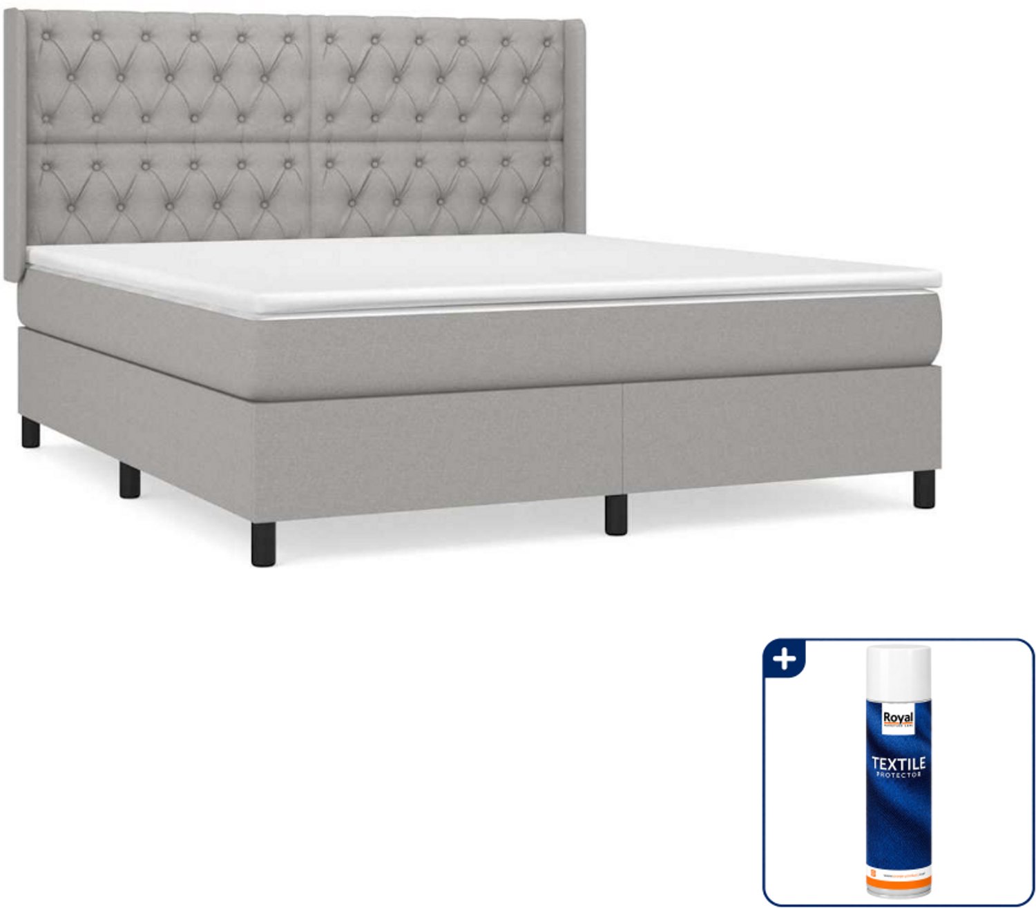 vidaXL Boxspring Queensize 160 x 200 cm - stof - lichtgrijs - Inclusief textielbeschermer 500 ml