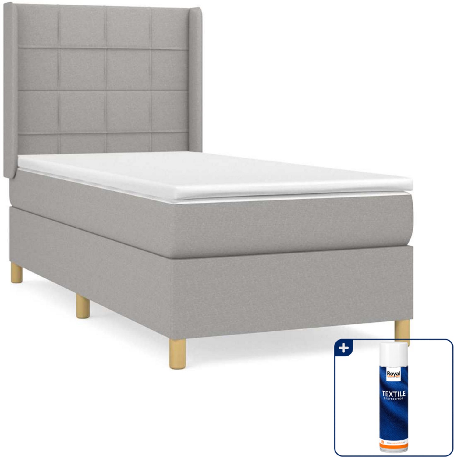 vidaXL boxspring met matras 100 x 200 cm - lichtgrijs - Inclusief textielbeschermer 500 ml
