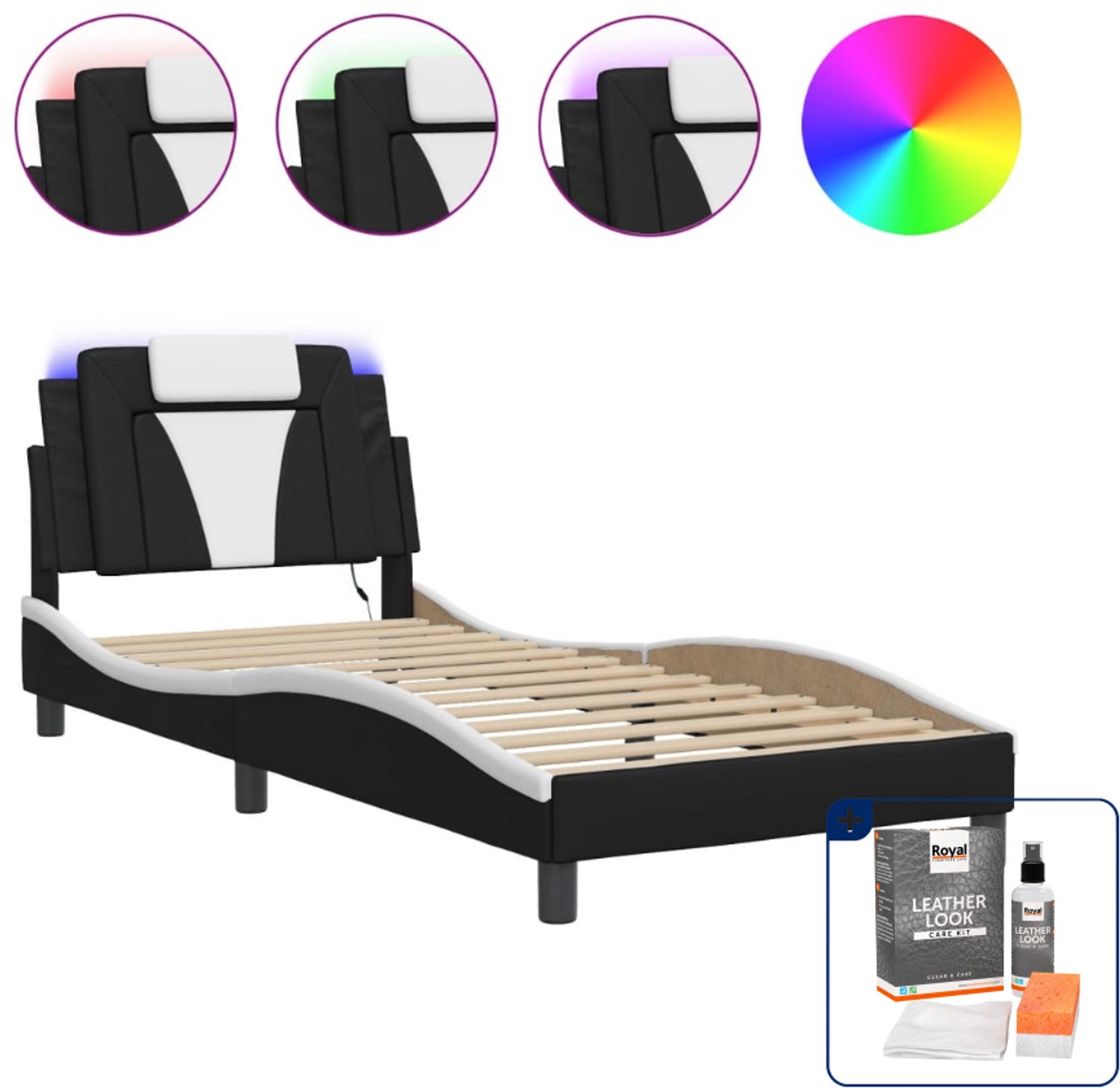 vidaXL Viana bedframe - 90 x 200 cm - zwart en wit - Inclusief onderhoudsset voor kunstleer 150 ml