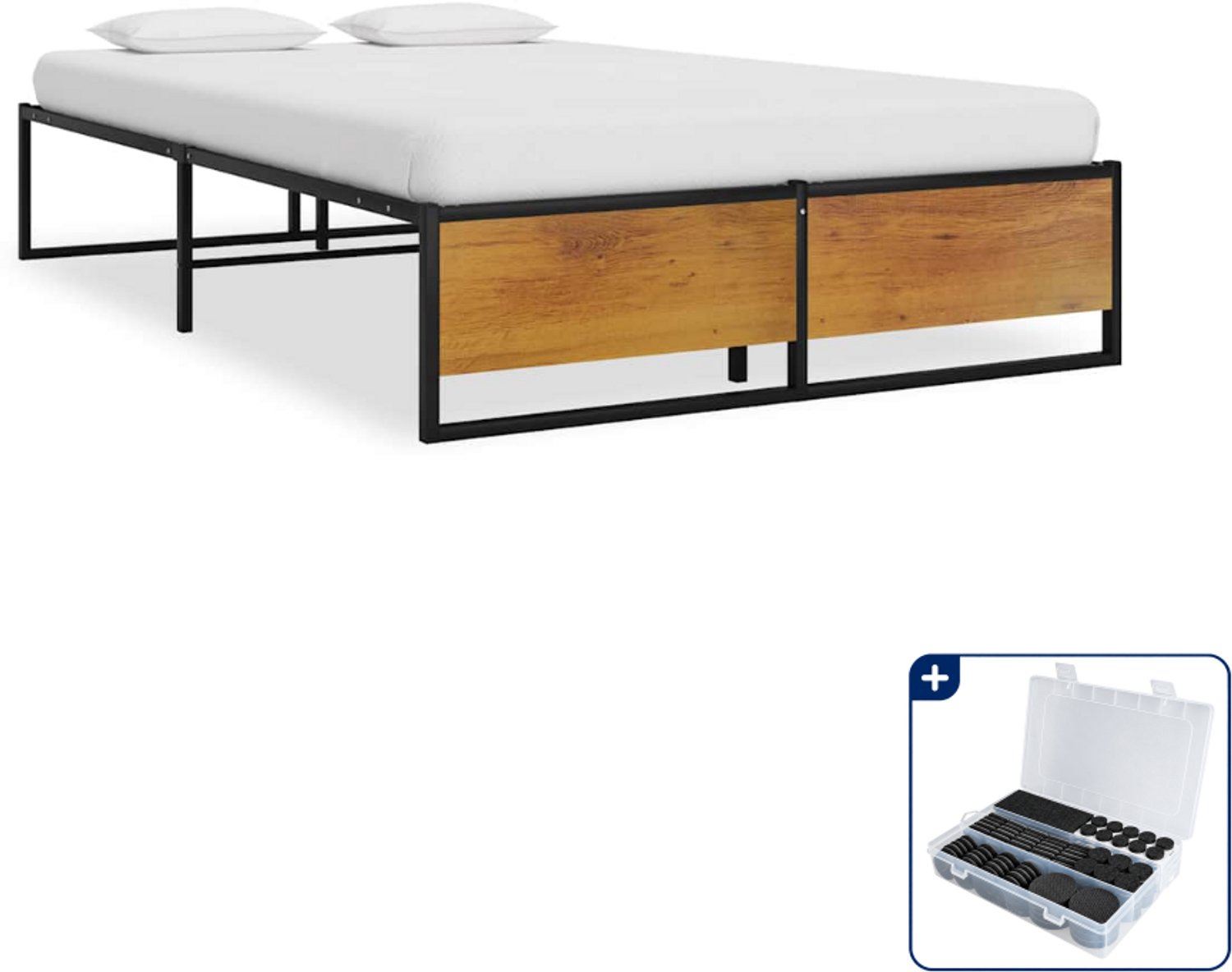 vidaXL bedframe - 120 x 200 cm - metaal - zwart - Inclusief antikrasvilt 177-delig