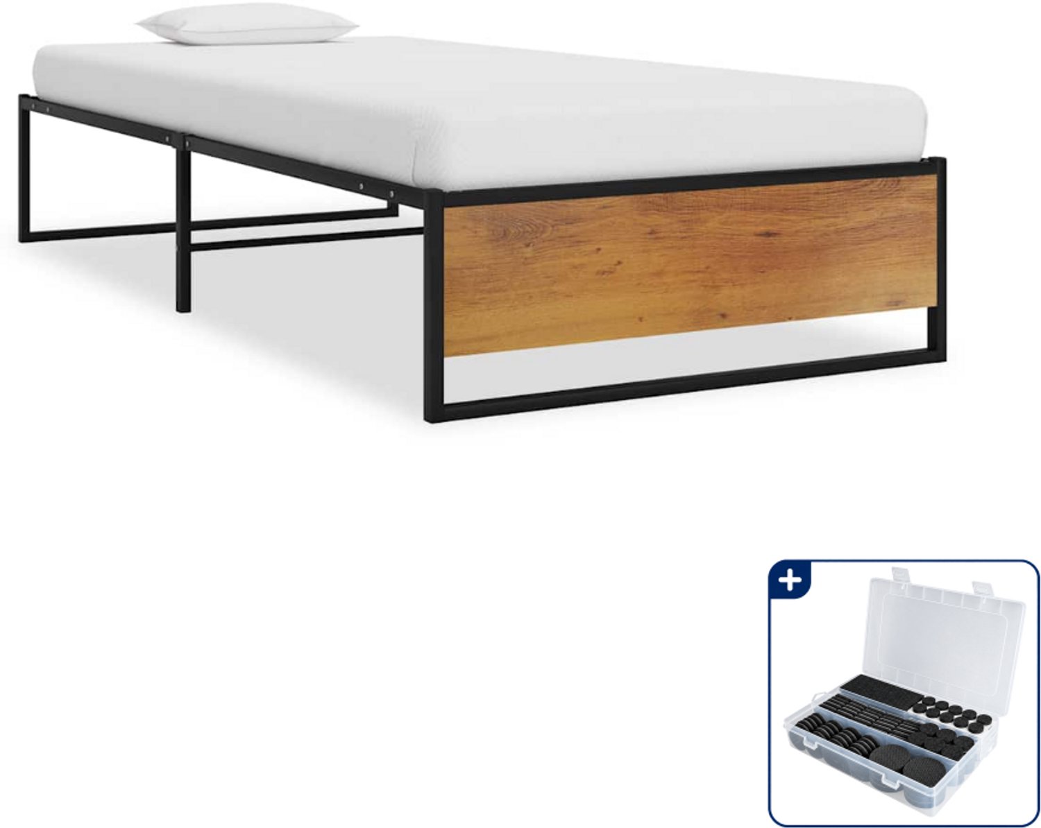 vidaXL bedframe - 100 x 200 cm - metaal - zwart - Inclusief antikrasvilt 177-delig