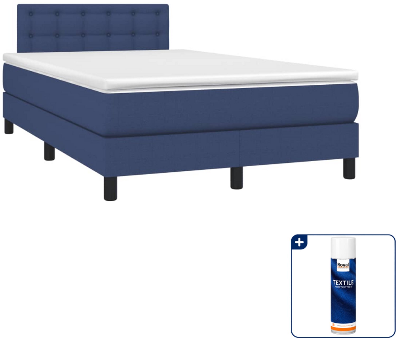 vidaXL boxspring met matras - 120 x 190 cm - blauw - Inclusief textielbeschermer 500 ml