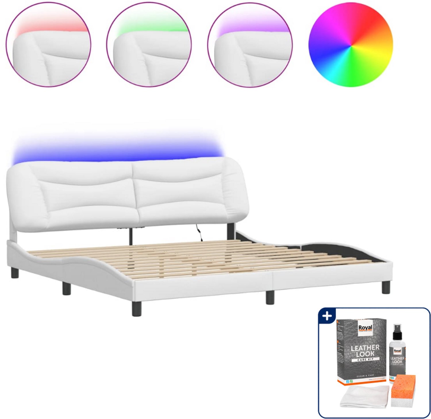 vidaXL Hvar bedframe - 200 x 200 cm - wit - Inclusief onderhoudsset voor kunstleer 150 ml Bruin
